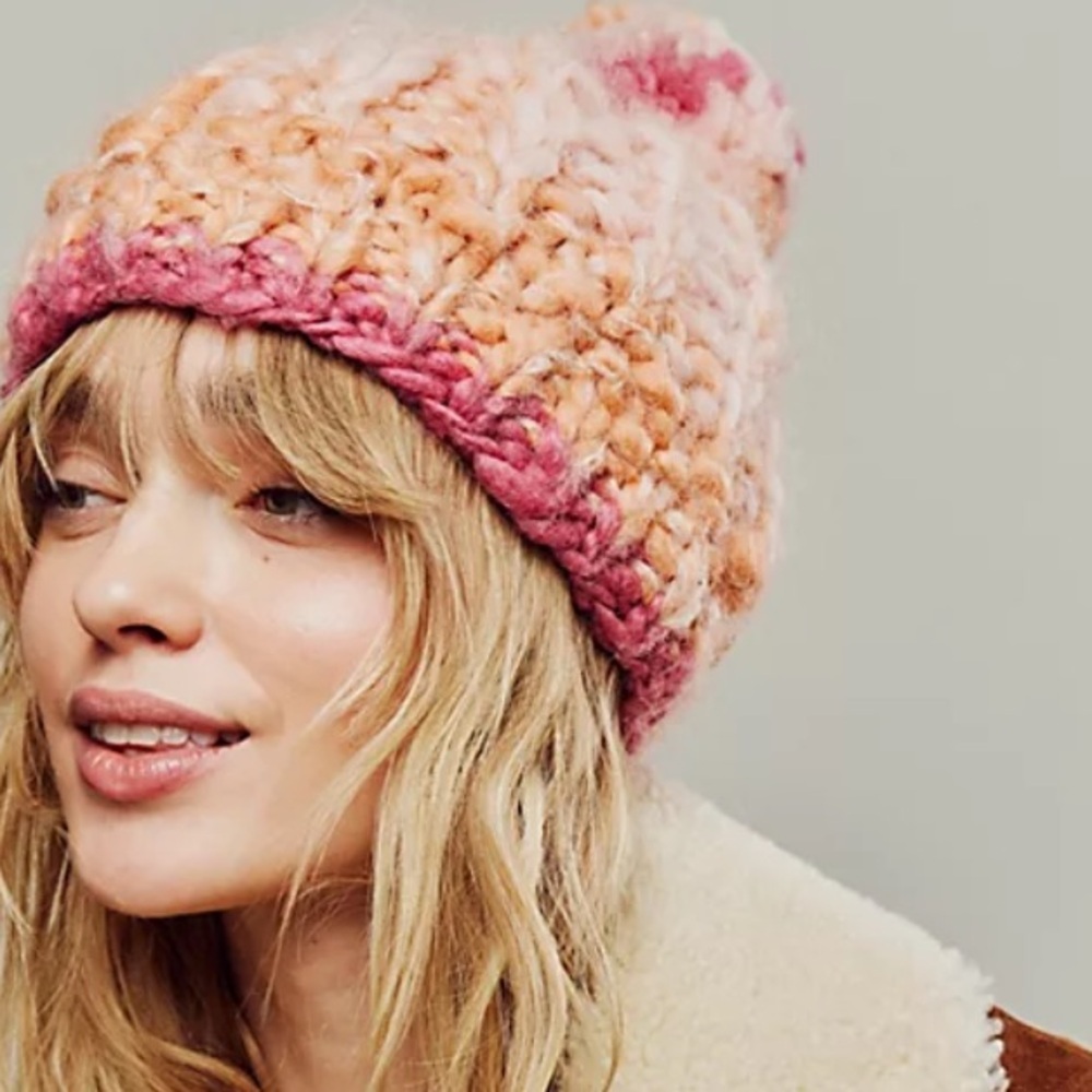 Free People Pink and Orange Knit Hat